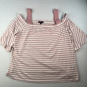 Lane Bryant Cold Shoulder Strappy Pink White Striped Top Womens Size 18/20